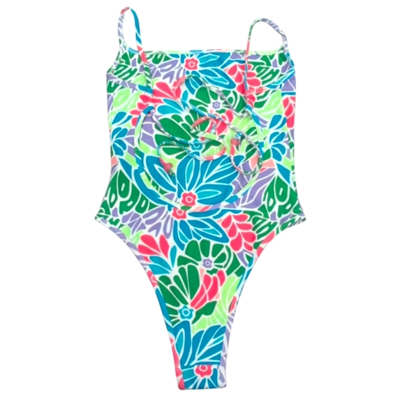 NWT Riot Swim Theo Pne Piece Swimsuit Aqua Floral Xs - Picture 2 of 3